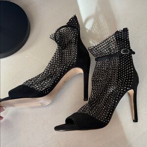 NINE WEST Elegant Black Mesh CRYSTAL Women's Heels